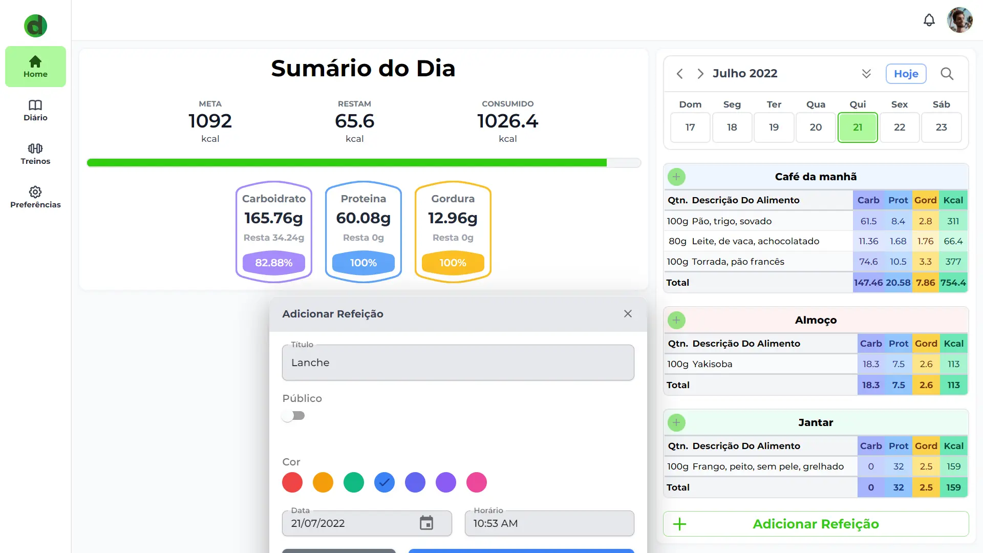 tab [object Object] of the Diet Manager project